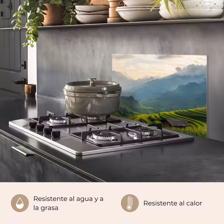 Salpicaderos de cocina - Arrozales - Montañas - Verde - Naturaleza — 2