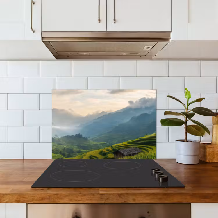 Salpicaderos de cocina - Arrozales - Montañas - Verde - Naturaleza — 3