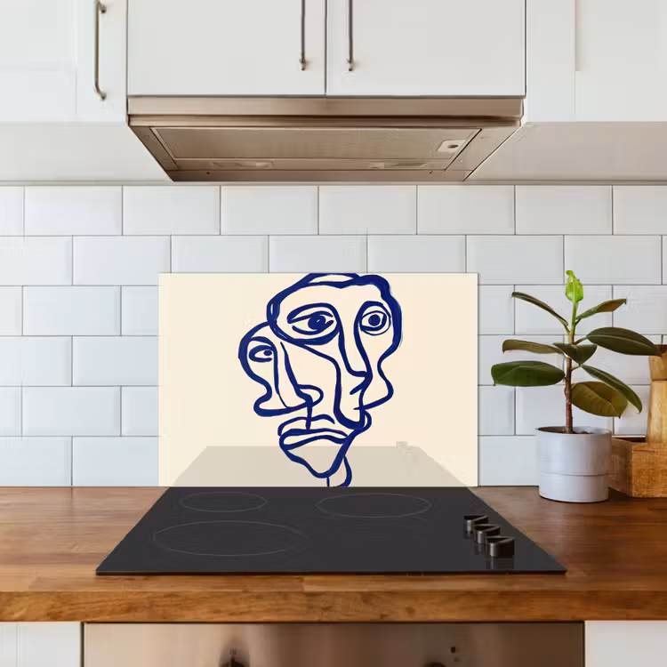 Salpicaderos de cocina - Dibujo lineal - Caras superpuestas - Azul oscuro — 3