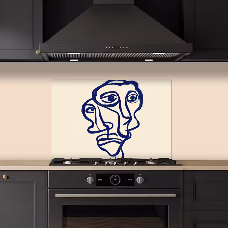 Salpicaderos de cocina - Dibujo lineal - Caras superpuestas - Azul oscuro — 5
