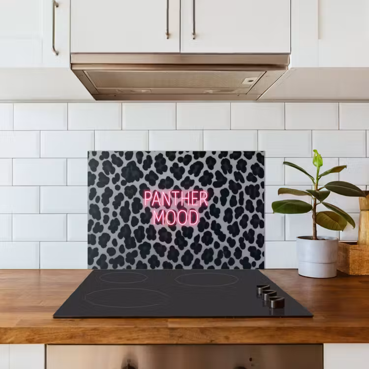 Salpicaderos de cocina - Estampado pantera - Negro - Letras de neón - Rosa — 3