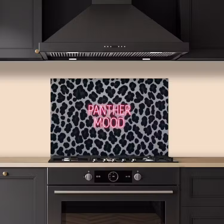 Salpicaderos de cocina - Estampado pantera - Negro - Letras de neón - Rosa — 5