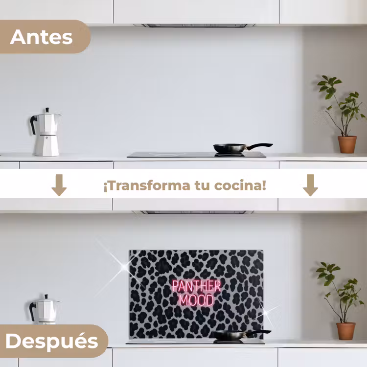Salpicaderos de cocina - Estampado pantera - Negro - Letras de neón - Rosa — 7