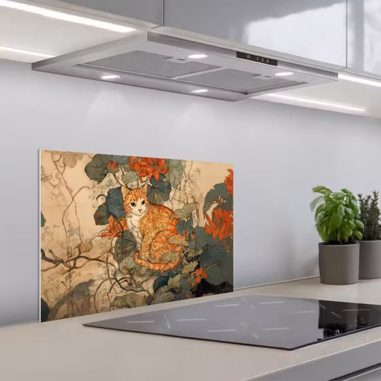 Salpicaderos de cocina - Gato - Ornamental - Flores — 1