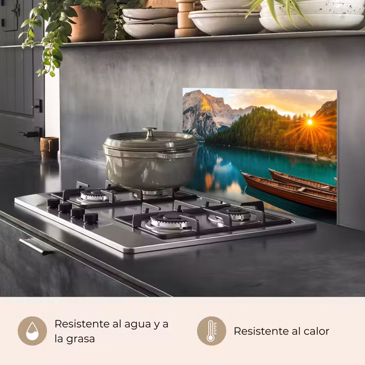 Salpicaderos de cocina - Lago - Montañas - Puesta de sol - Barco — 2