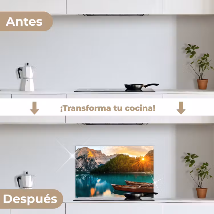 Salpicaderos de cocina - Lago - Montañas - Puesta de sol - Barco — 7