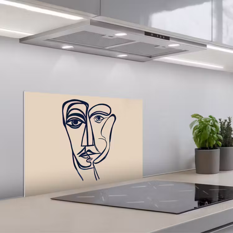 Salpicaderos de cocina - Minimalista - Ilustración lineal - Beige - Azul oscuro — 1