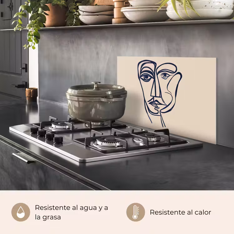 Salpicaderos de cocina - Minimalista - Ilustración lineal - Beige - Azul oscuro — 2