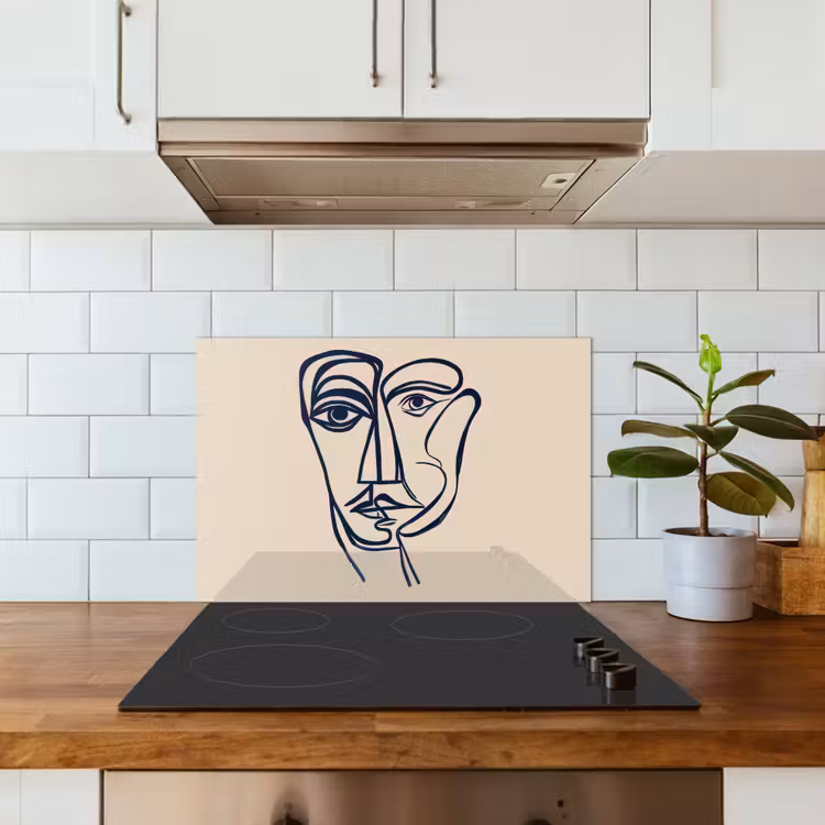 Salpicaderos de cocina - Minimalista - Ilustración lineal - Beige - Azul oscuro — 3