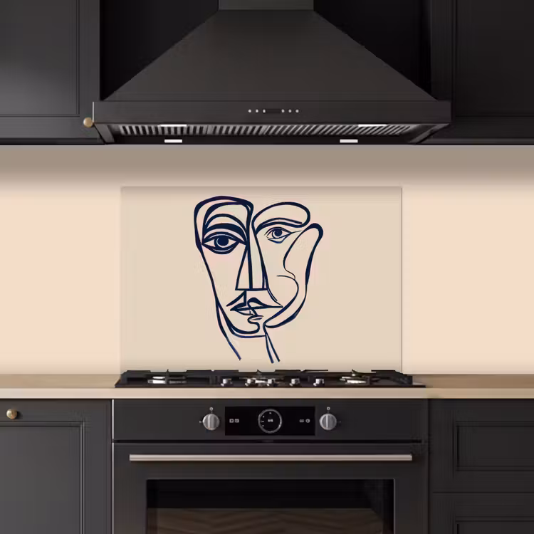 Salpicaderos de cocina - Minimalista - Ilustración lineal - Beige - Azul oscuro — 5