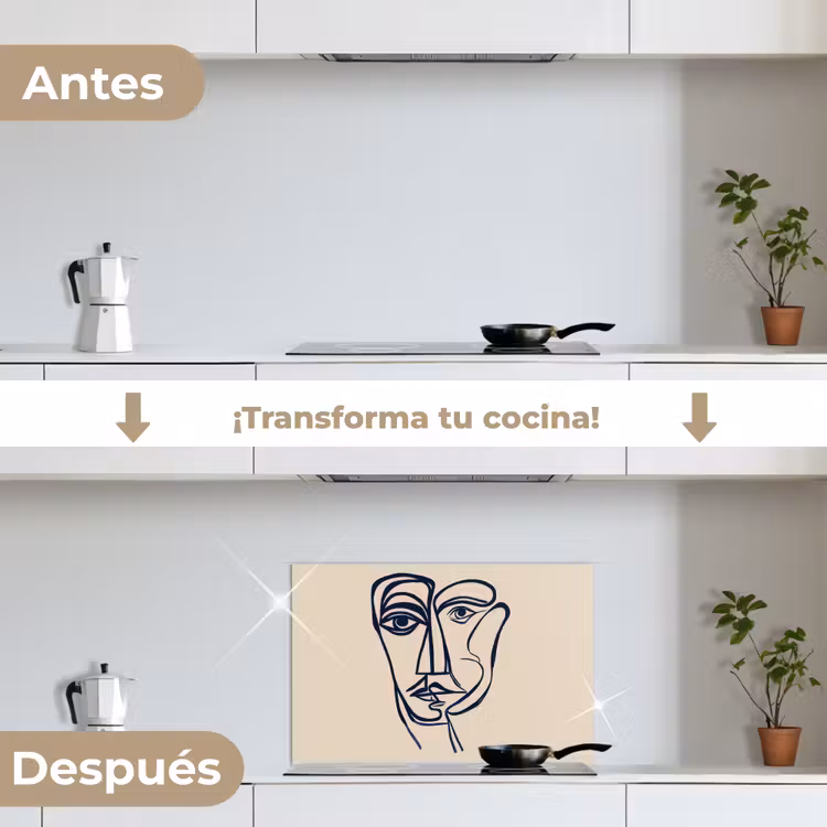 Salpicaderos de cocina - Minimalista - Ilustración lineal - Beige - Azul oscuro — 7