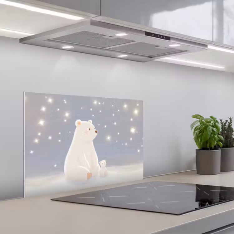 Salpicaderos de cocina - Oso polar - Nieve - Estrellas - Azul — 1