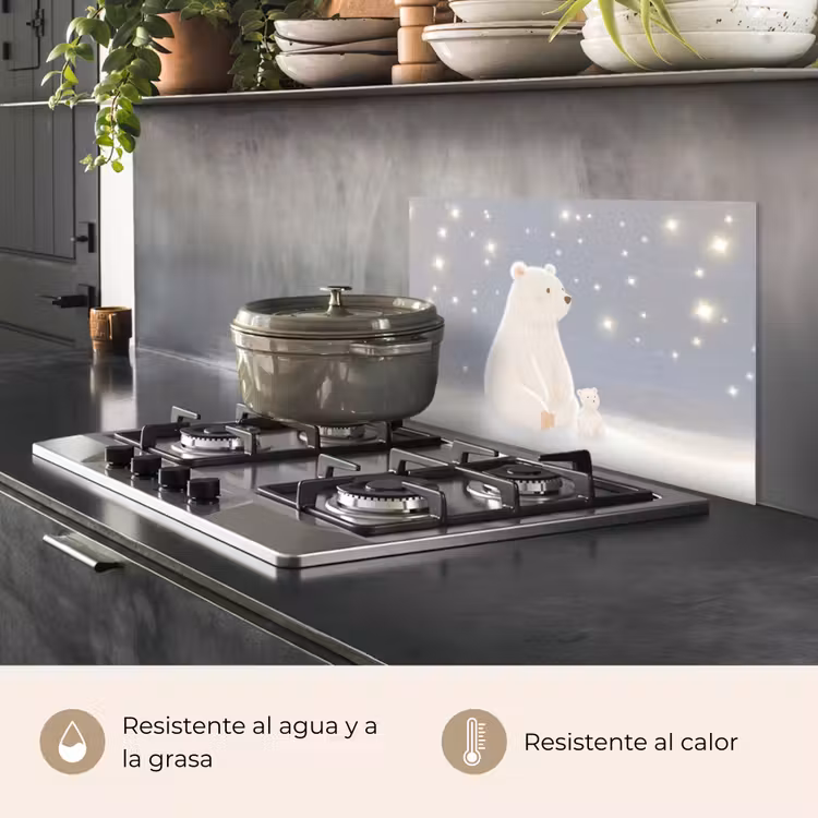 Salpicaderos de cocina - Oso polar - Nieve - Estrellas - Azul — 2