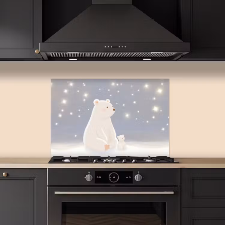 Salpicaderos de cocina - Oso polar - Nieve - Estrellas - Azul — 5