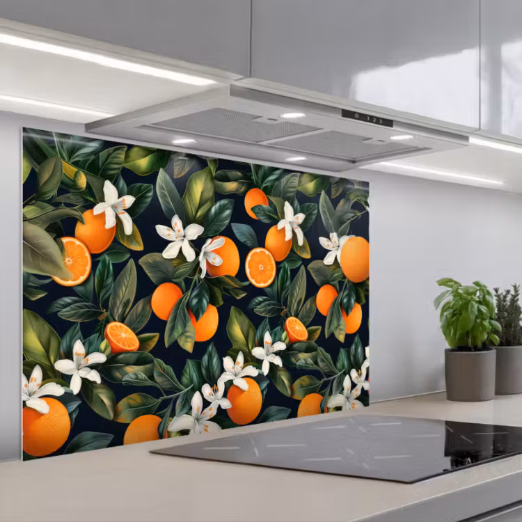 Salpicaderos de cocina - Naranjas - Flores - Hojas - Tropical — 1