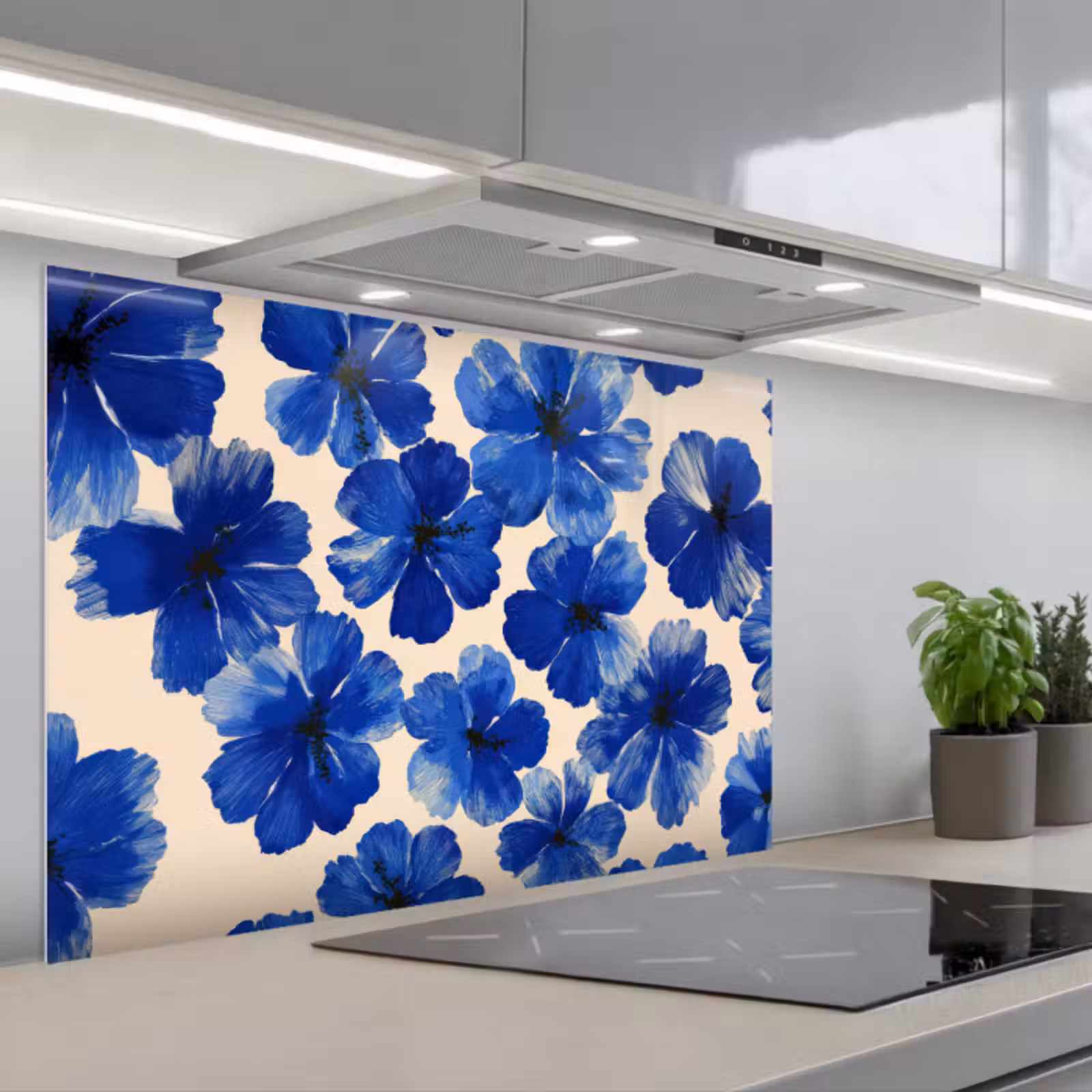 Salpicaderos de cocina - Flores - Azul - Estampado - Blanco — 1