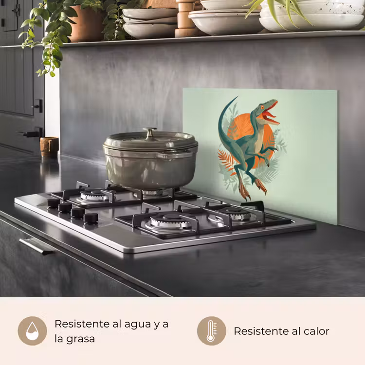 Salpicaderos de cocina - Dino - Hojas - Gráfico - Verde — 2