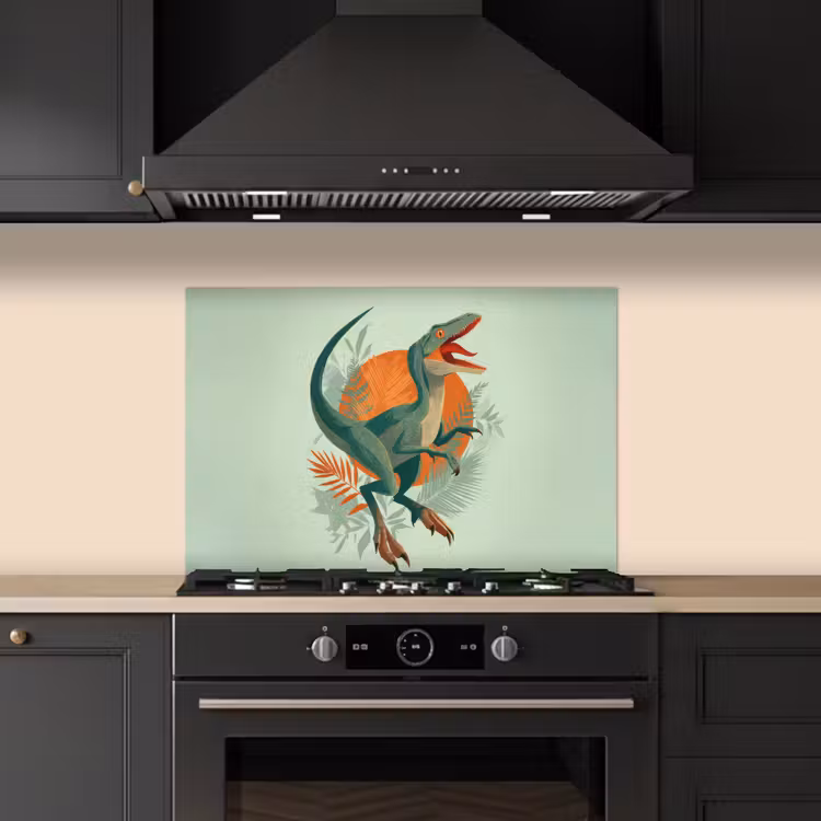 Salpicaderos de cocina - Dino - Hojas - Gráfico - Verde — 5