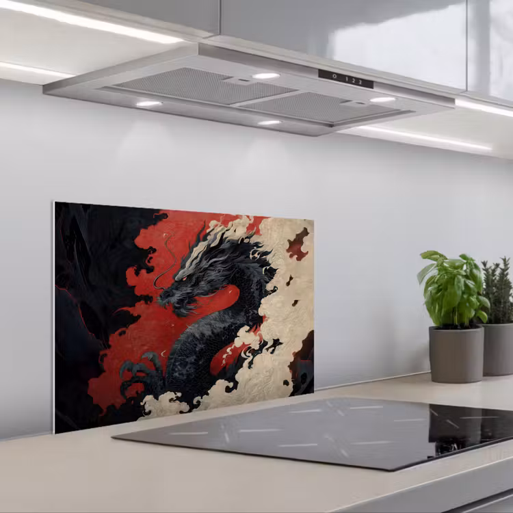 Salpicaderos de cocina - Dragón negro - Nubes de humo - Rojo — 1