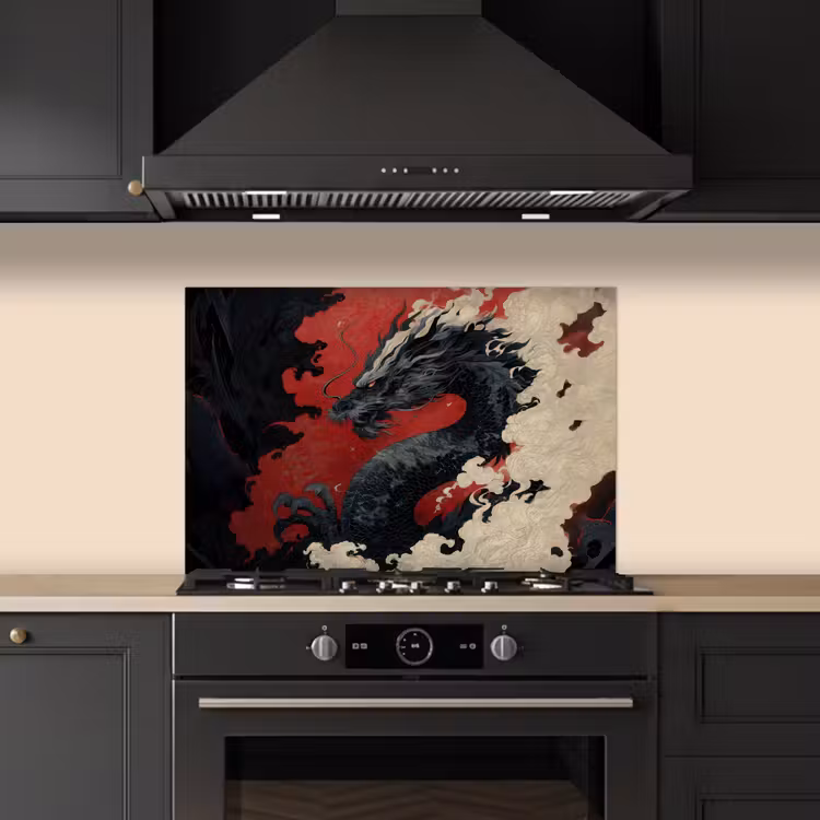 Salpicaderos de cocina - Dragón negro - Nubes de humo - Rojo — 5