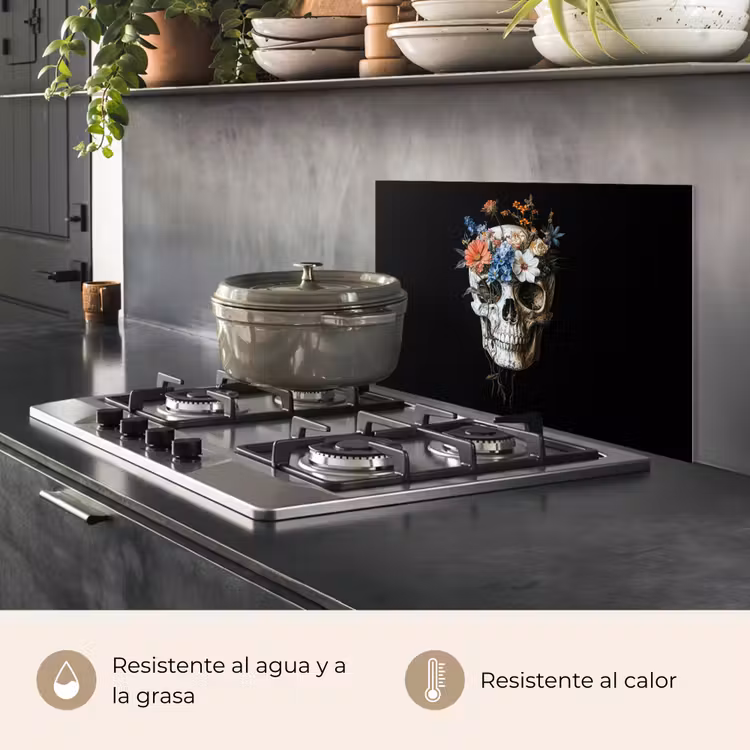 Salpicaderos de cocina - Flores - Calavera - Colorido — 2