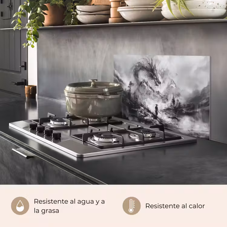 Salpicaderos de cocina - Guerrero - Dragón - Gris — 2