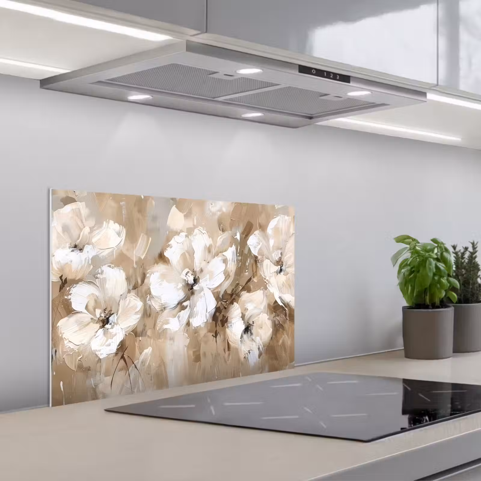Salpicaderos de cocina - Flores - Acuarela - Beige - Arte — 1