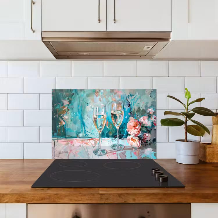 Salpicaderos de cocina - Champán - Pintura - Flores - Arte — 3
