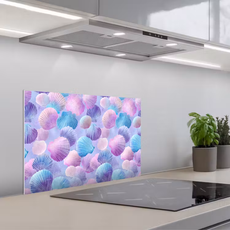 Salpicaderos de cocina - Conchas - Morado - Azul - Patrón — 1