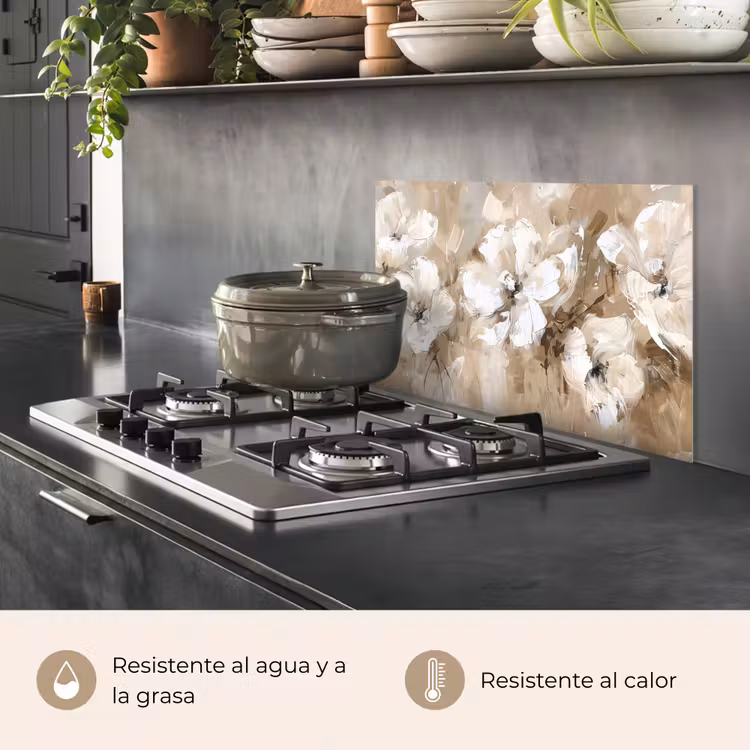 Salpicaderos de cocina - Flores - Acuarela - Beige - Arte — 2