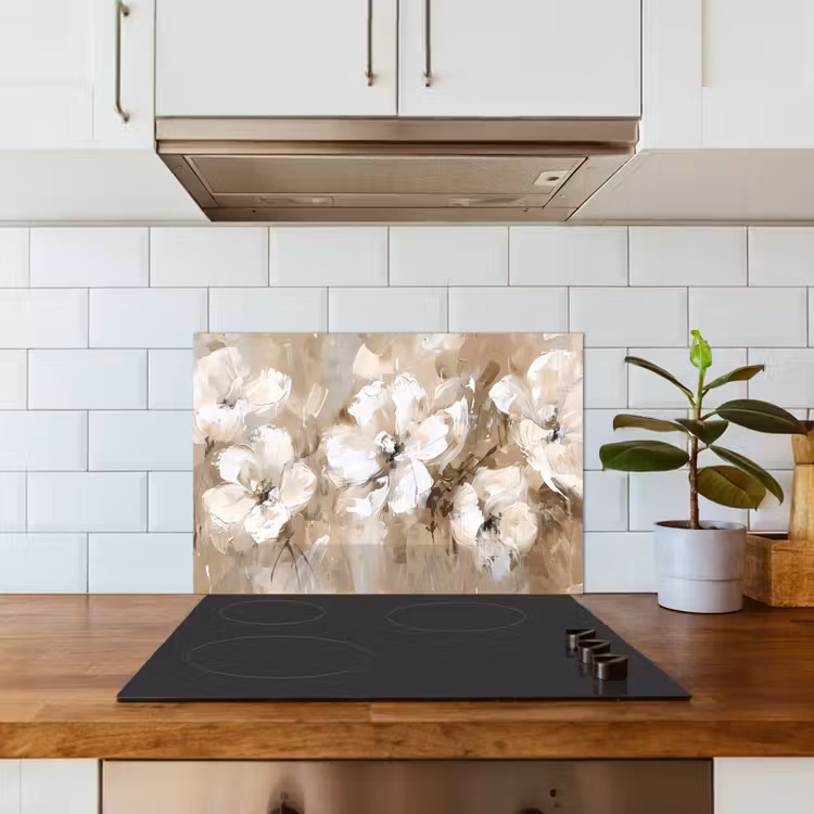 Salpicaderos de cocina - Flores - Acuarela - Beige - Arte — 3