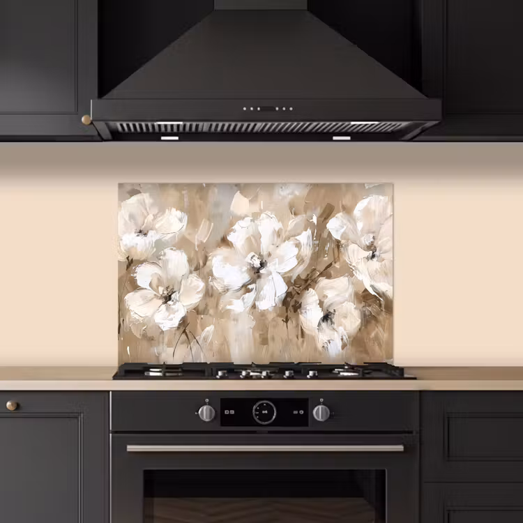 Salpicaderos de cocina - Flores - Acuarela - Beige - Arte — 5