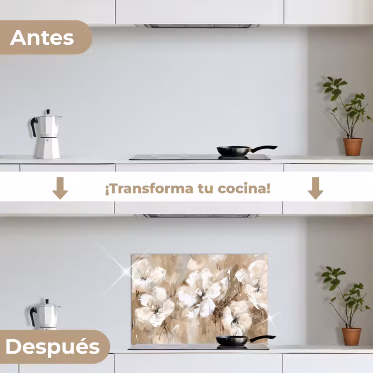 Salpicaderos de cocina - Flores - Acuarela - Beige - Arte — 7