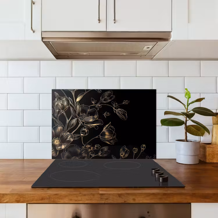 Salpicaderos de cocina - Flores - Arte - Oro - Negro — 3