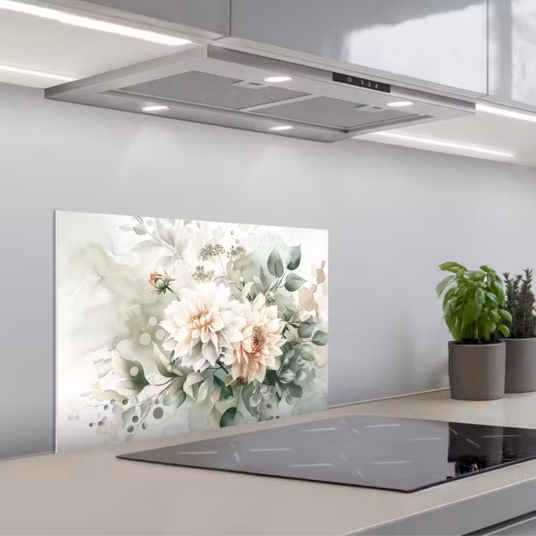 Salpicaderos de cocina - Flores - Blancas - Plantas - Dalias — 1