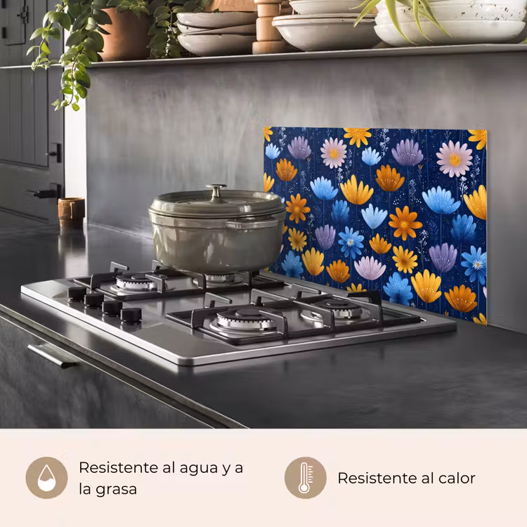 Salpicaderos de cocina - Flores - Estampado - Azul - Contraste — 2