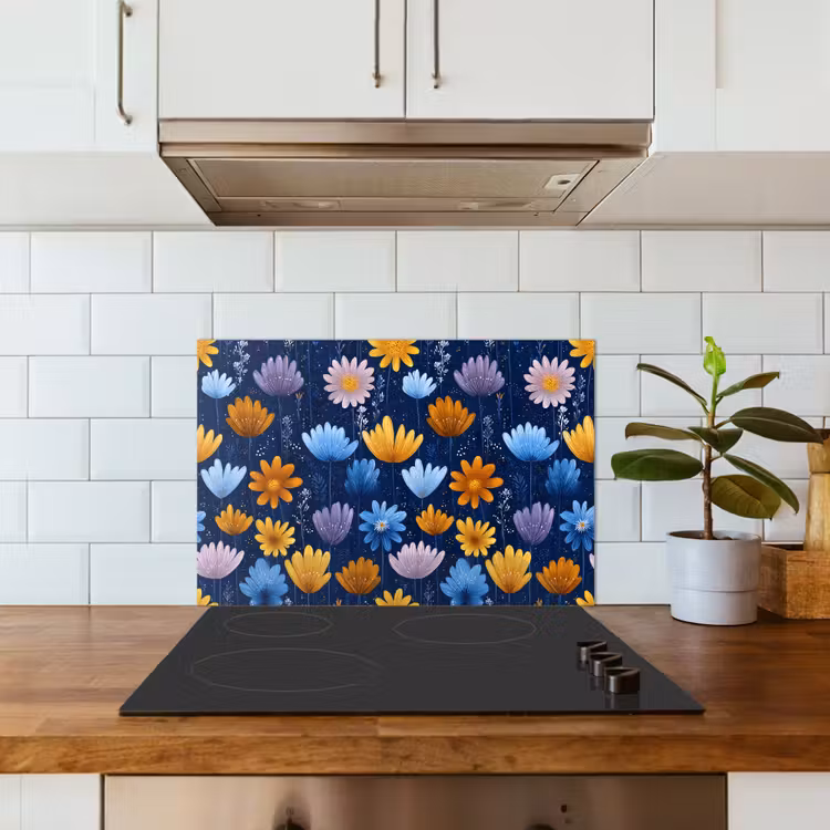 Salpicaderos de cocina - Flores - Estampado - Azul - Contraste — 3