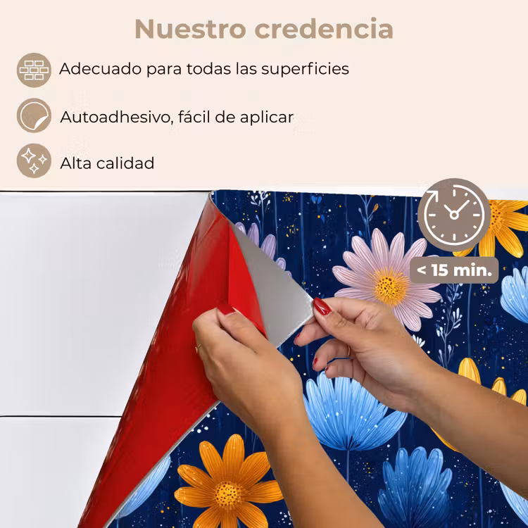Salpicaderos de cocina - Flores - Estampado - Azul - Contraste — 4