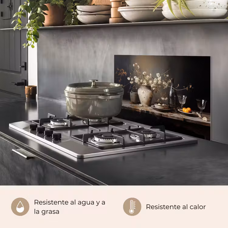 Salpicaderos de cocina - Naturaleza muerta - Flores - Ramo - Jarrón - Vino — 2