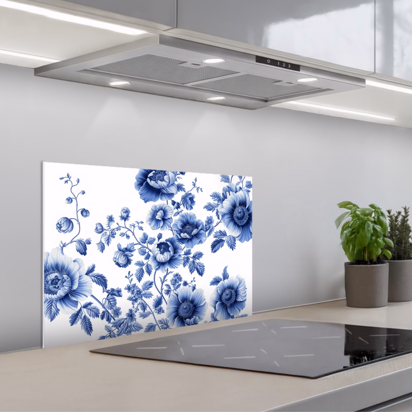 Salpicaderos de cocina - Flores - Azul de Delft - Arte - Blanco — 1