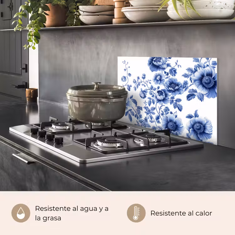Salpicaderos de cocina - Flores - Azul de Delft - Arte - Blanco — 2