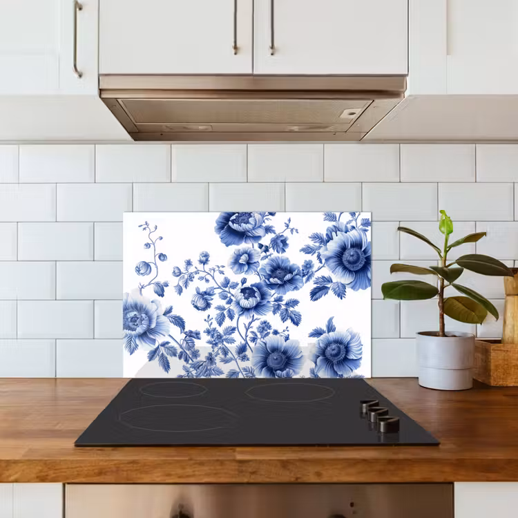 Salpicaderos de cocina - Flores - Azul de Delft - Arte - Blanco — 3