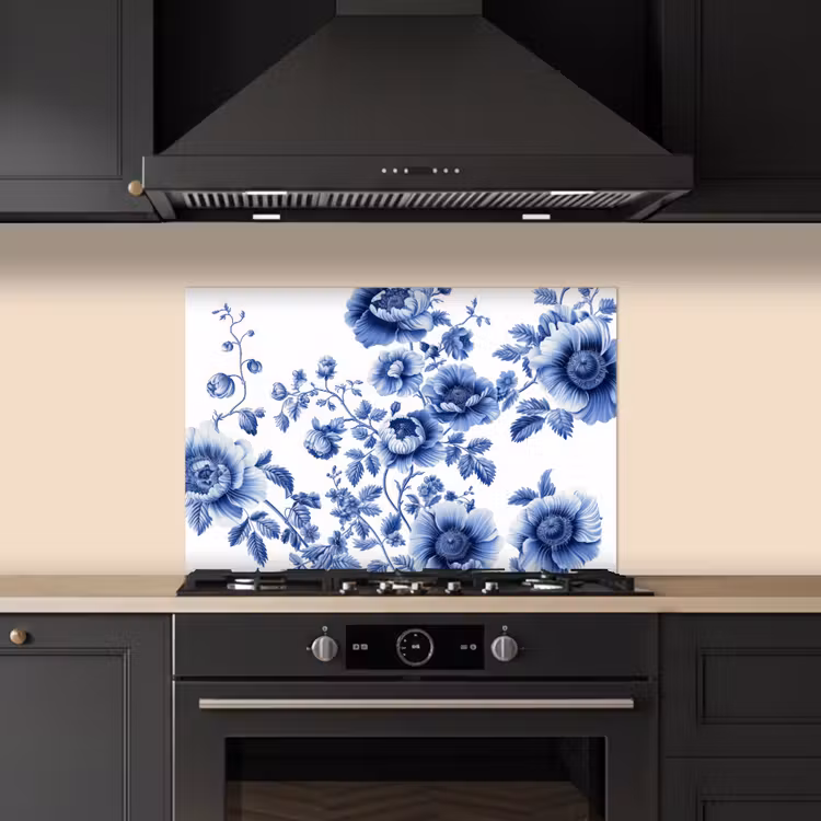 Salpicaderos de cocina - Flores - Azul de Delft - Arte - Blanco — 5