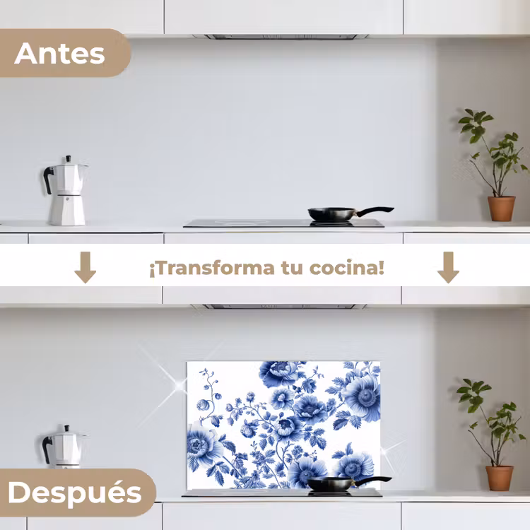 Salpicaderos de cocina - Flores - Azul de Delft - Arte - Blanco — 7