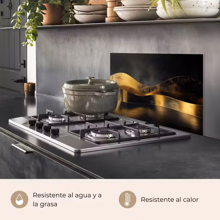 Salpicaderos de cocina - Negro - Oro - Ondas - Sombra — 2