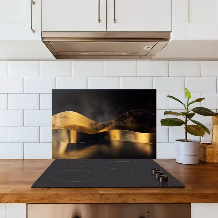 Salpicaderos de cocina - Negro - Oro - Ondas - Sombra — 3