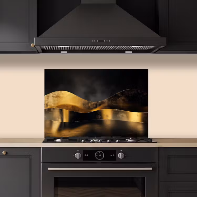 Salpicaderos de cocina - Negro - Oro - Ondas - Sombra — 5
