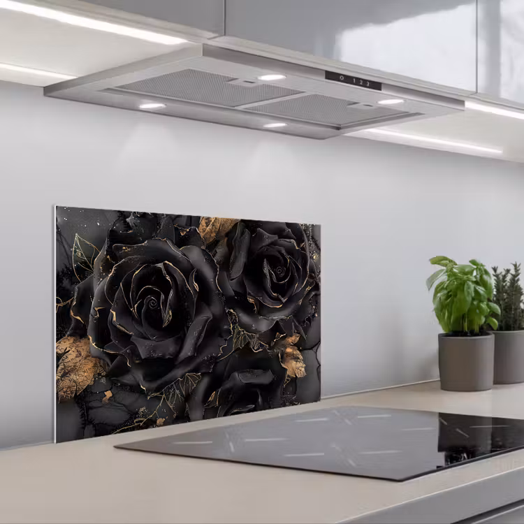 Salpicaderos de cocina - Obsidiana - Negro - Oro - Estampado — 1