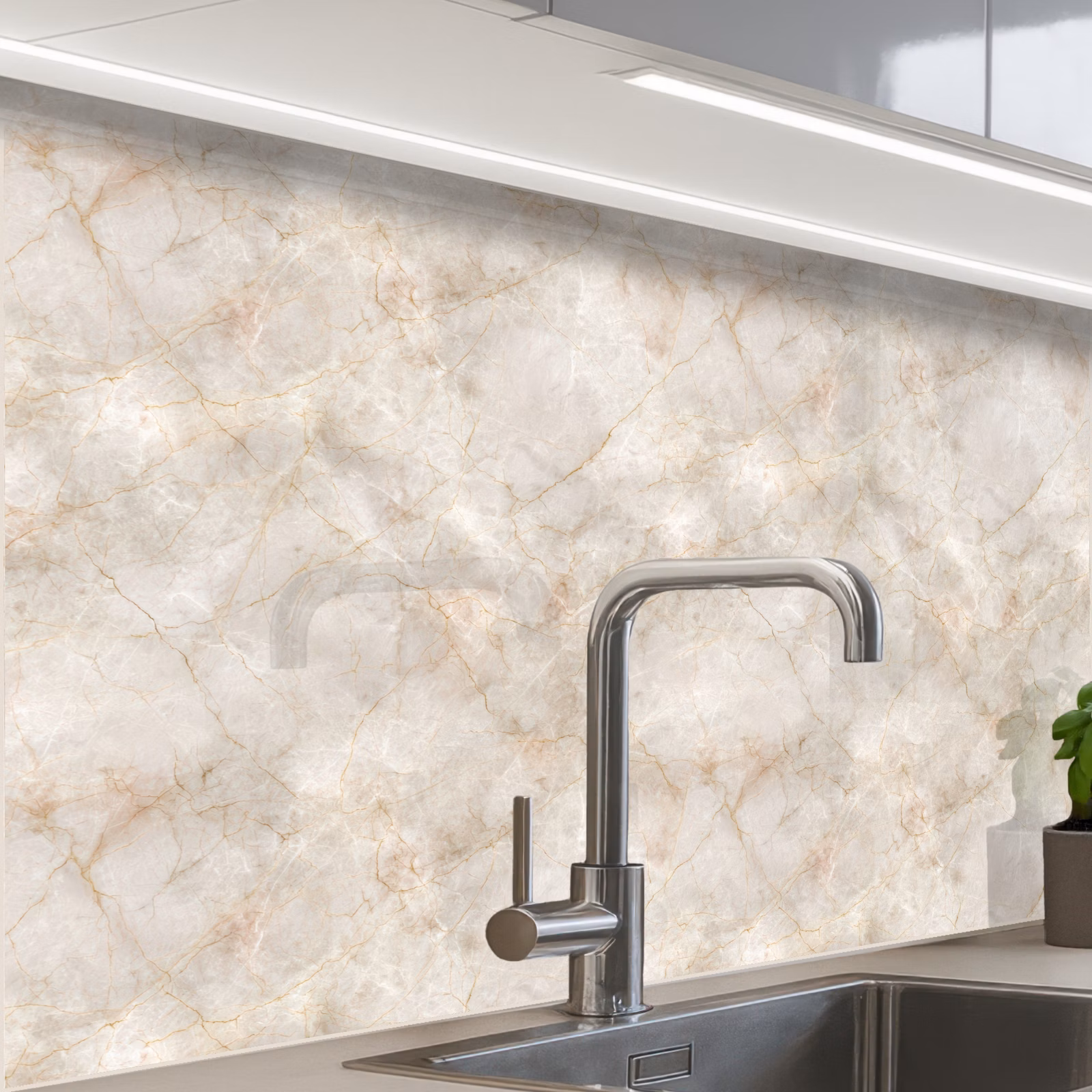 Revestimiento cocina - Beige claro - Vetas marrón dorado - Mármol — 1