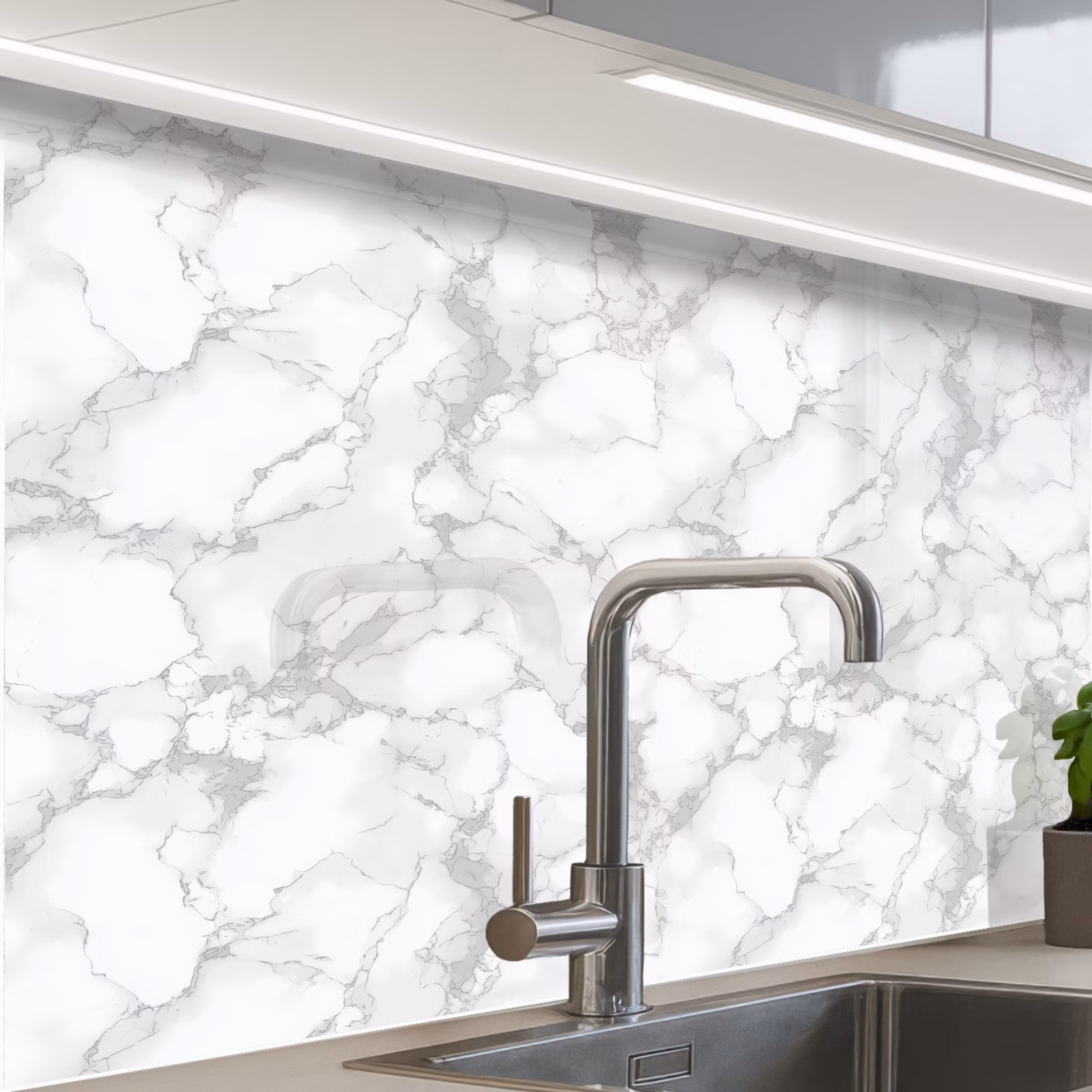 Revestimiento cocina - Blanco - Mármol - Gris — 1